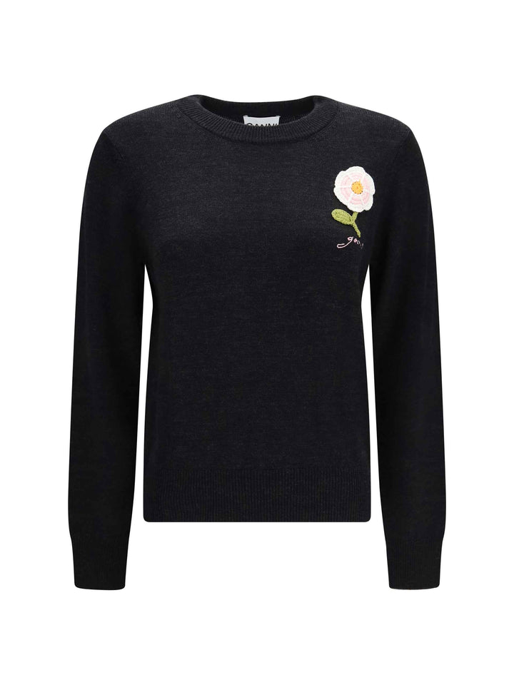 Wool Sweater with crochet flower