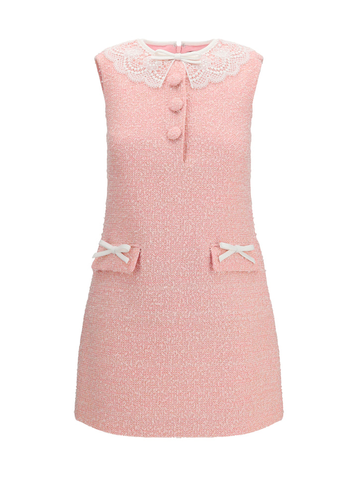 Bouclé mini Dress with lace collar 1