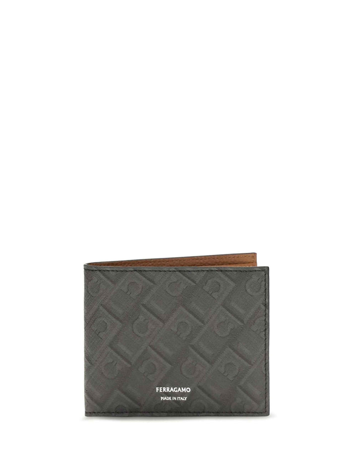Leather bifold Wallet with Gancini pattern