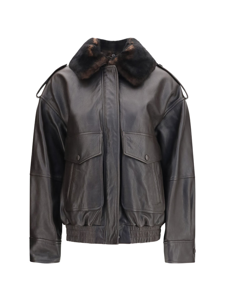Russo leather Bomber with shearling collar 1