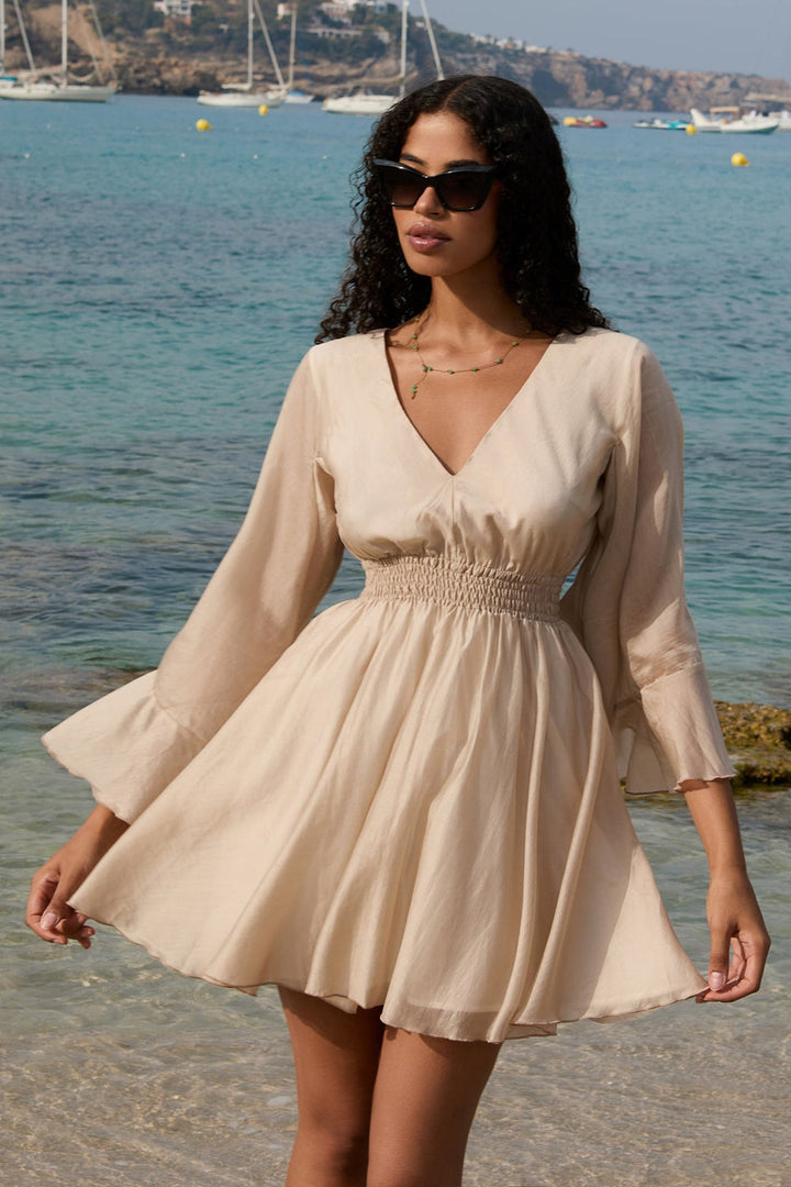 SHORT LYOCELL DRESS WITH WIDE SLEEVES - ESSENTIALS JIORO КЪСА РОКЛЯ ОТ ЛИОЦЕЛ С ШИРОК РЪКАВ - ESSENTIALS JIORO