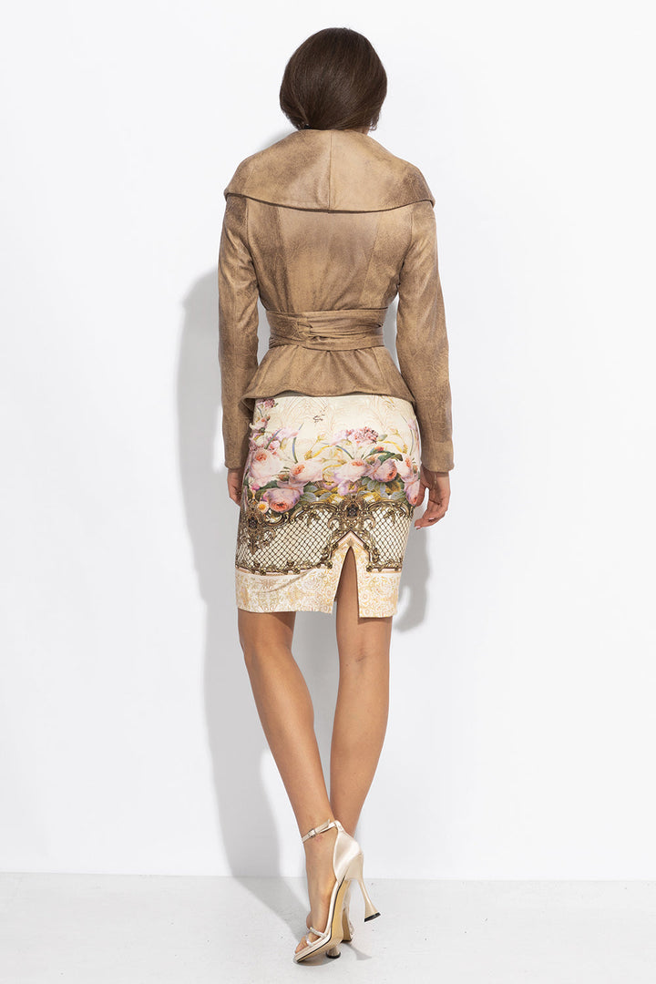 SUEDE-LOOK BLAZER WITH ASYMMETRICAL CLOSURE IN CAPPUCINO- ESSENTIALS JIORO БЛЕЙЗЕР С ШАЛ ЯКА ОТ ВЕЛУР В ЦВЯТ КАПУЧИНО - ESSENTIALS JIORO