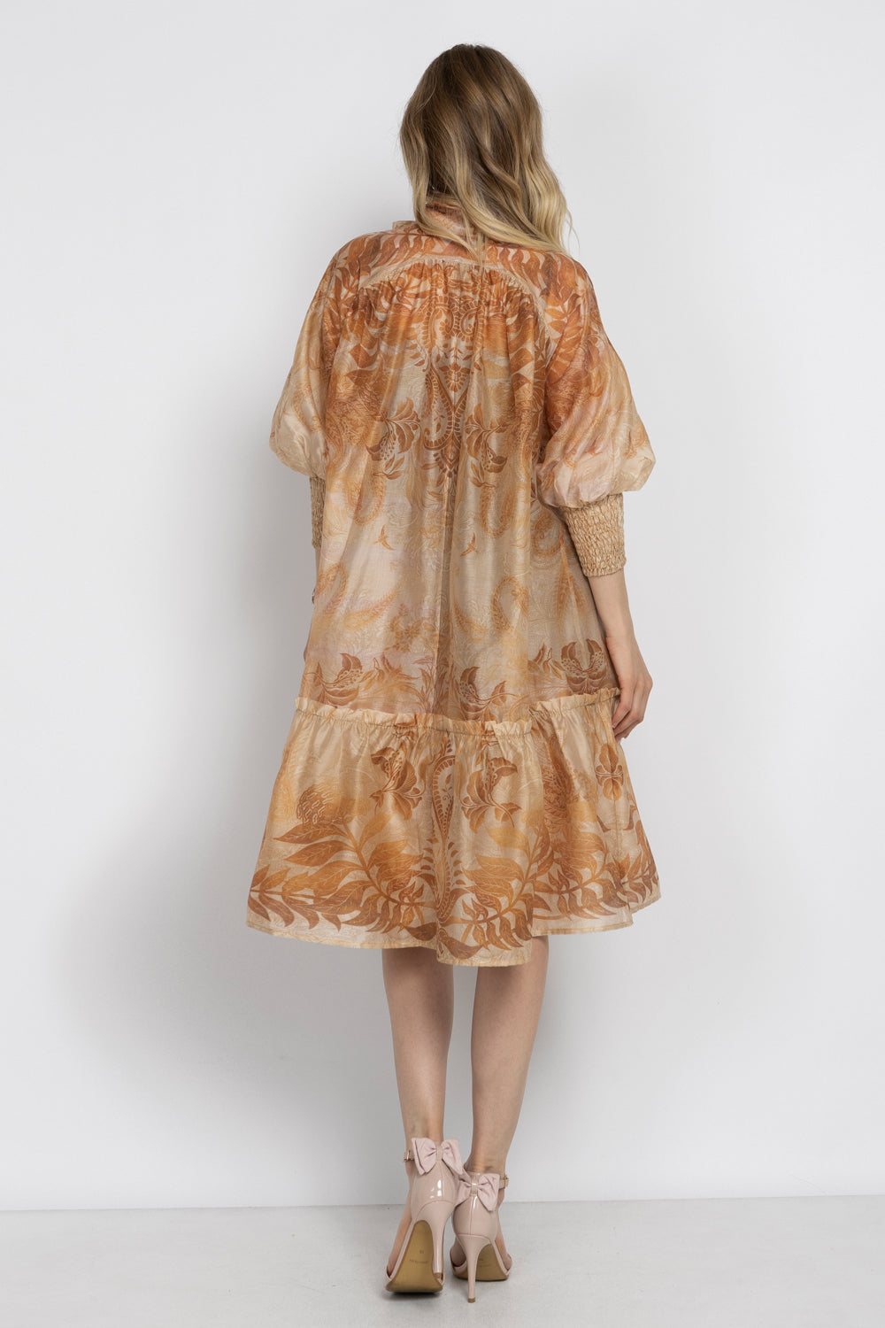 FLARED LYOCELL DRESS WITH BOW - SUNSET