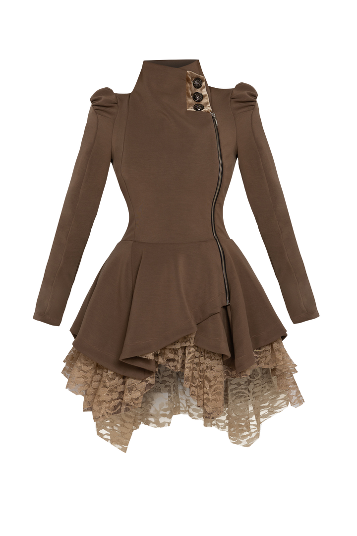 ASYMMETRIC MODAL PEPLUM BLAZER IN BEIGE - ESSENTIALS