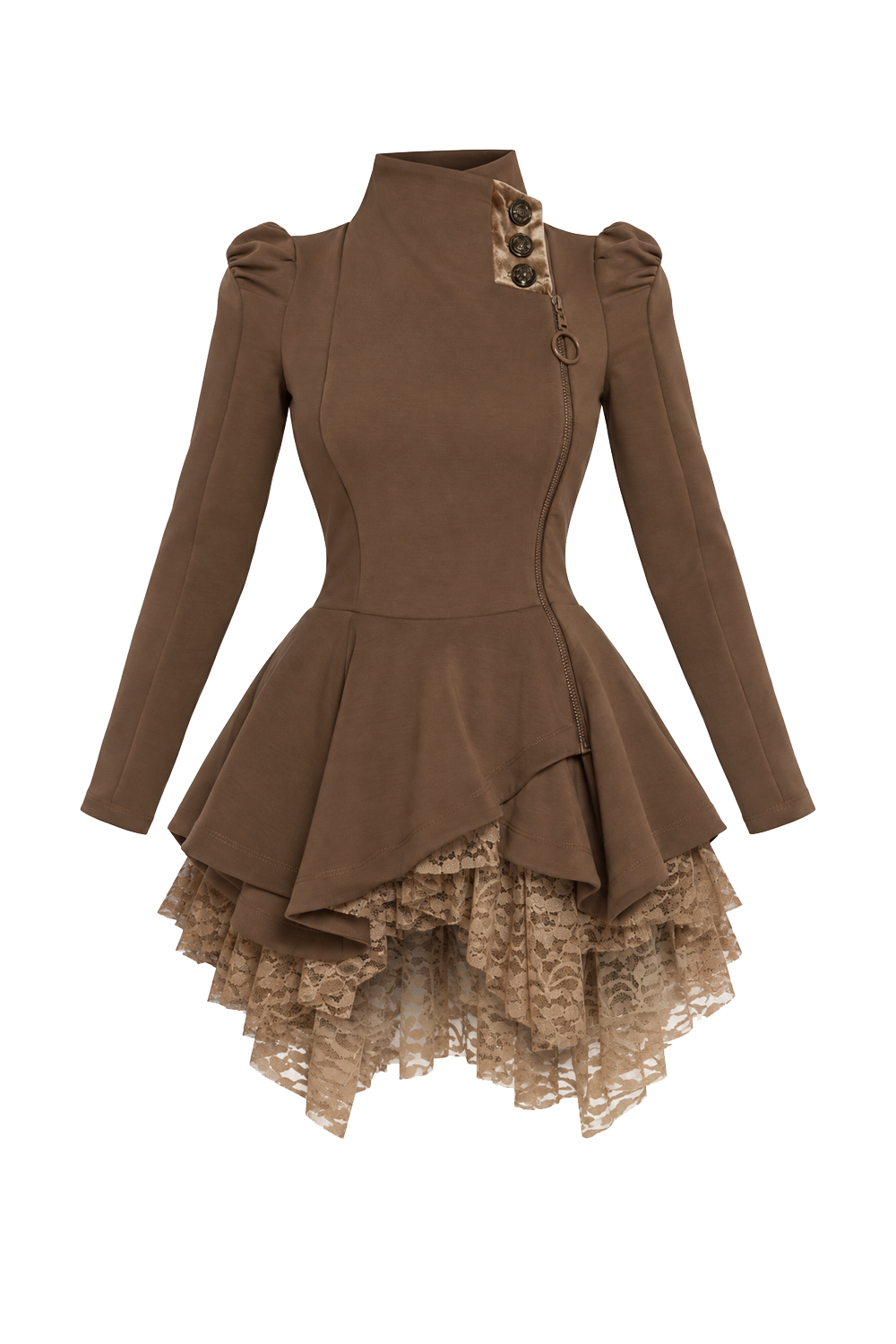 ASYMMETRIC MODAL PEPLUM BLAZER IN MOCHA  - ESSENTIALS JIORO АСИМЕТРИЧЕН БЛЕЙЗЪР ОТ КУПРО МОДАЛ В МОКА - ESSENTIALS JIORO