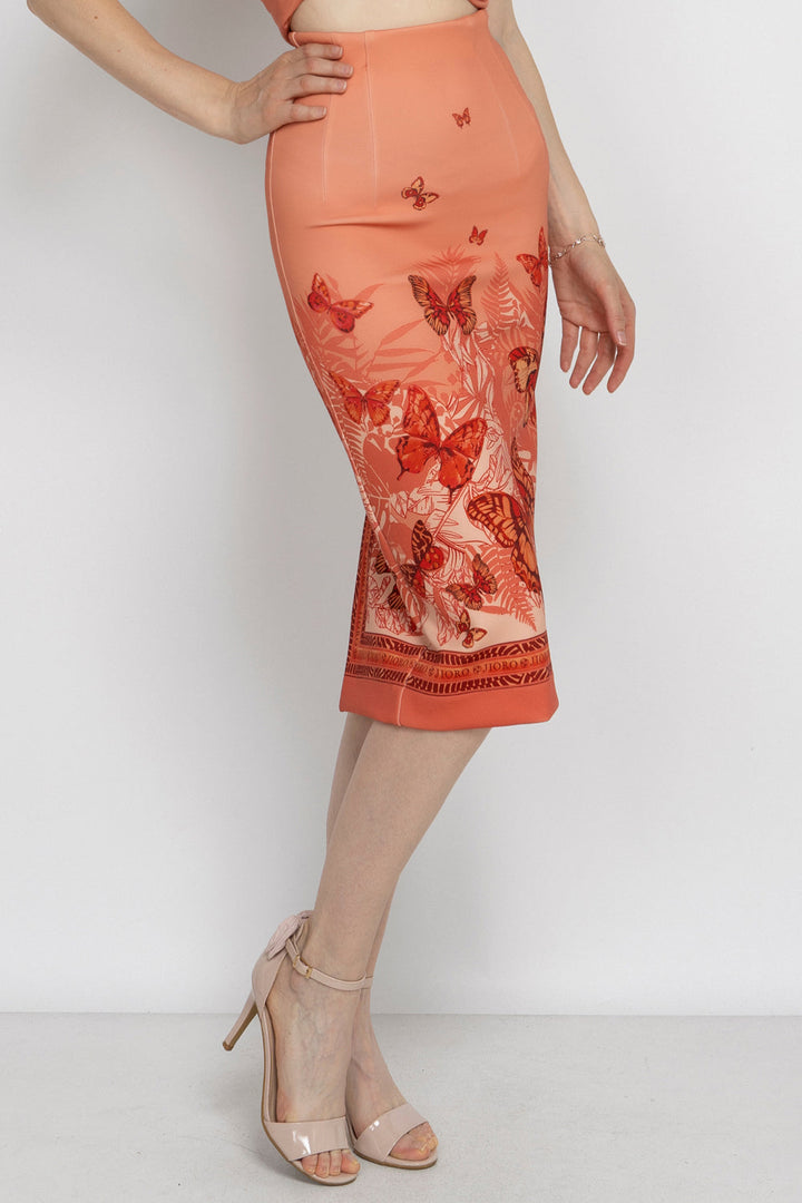 KNEE-LENGTH PENCIL SKIRT - PAPAYA BUTTERFLIES JIORO ПОЛА ДО КОЛЯНОТО - PAPAYA BUTTERFLIES JIORO
