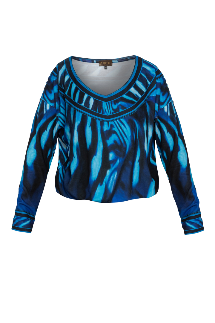 FINE KNIT RELAXED TOP WITH V-NECK - SHADES OF BLUE JIORO СВОБОДНА БЛУЗА ОТ ФИНО ПЛЕТИВО С V-ДЕКОЛТЕ - SHADES OF BLUE JIORO