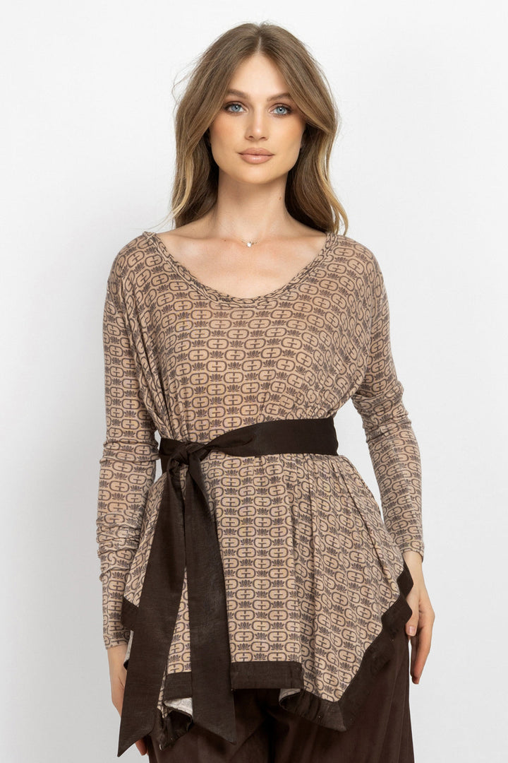 MODAL ASYMMETRIC TUNIC WITH BELT - MOCHA MOUSSE LOGO