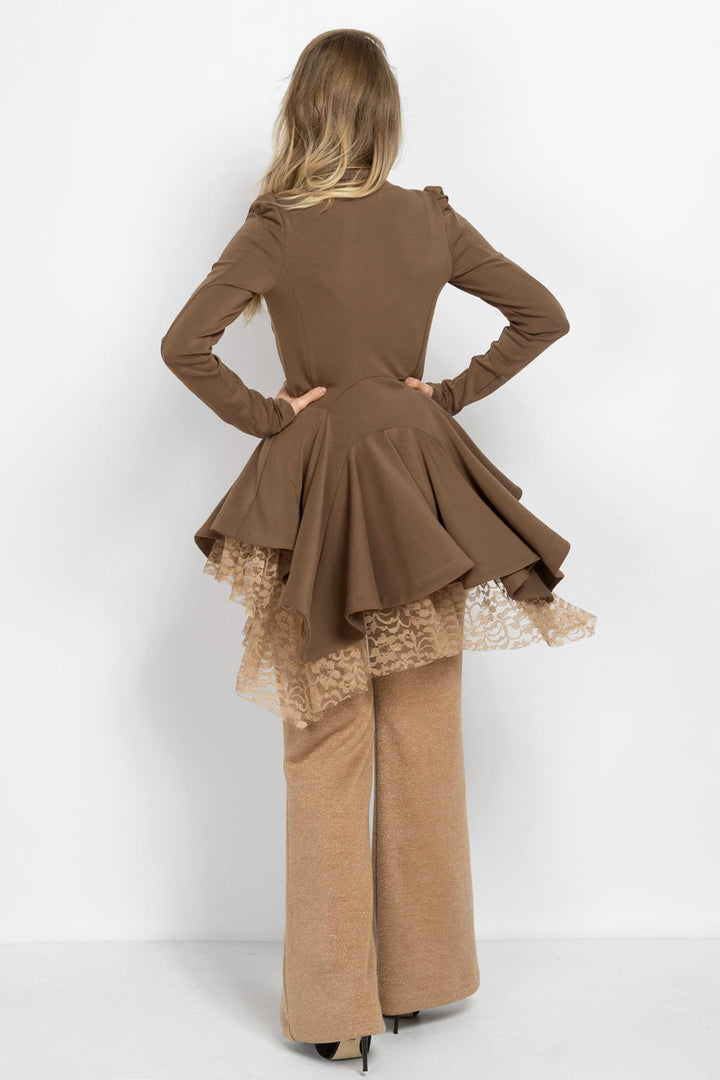 ASYMMETRIC MODAL PEPLUM BLAZER IN BEIGE - ESSENTIALS