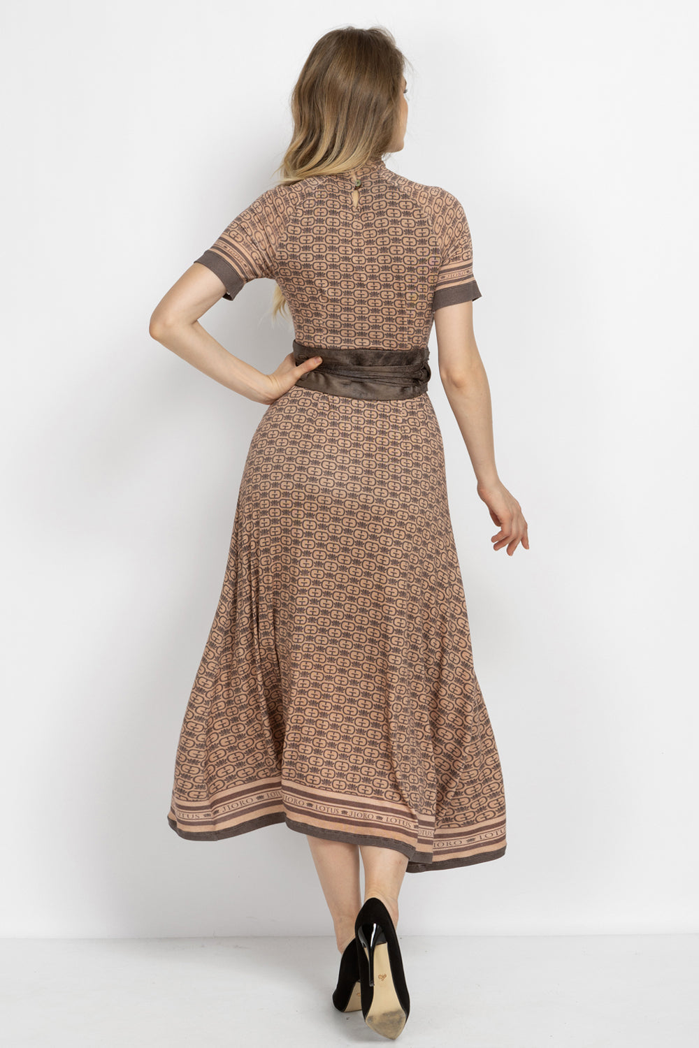 MODAL HIGH-NECK MIDI DRESS - MOCHA MOUSSE LOGO