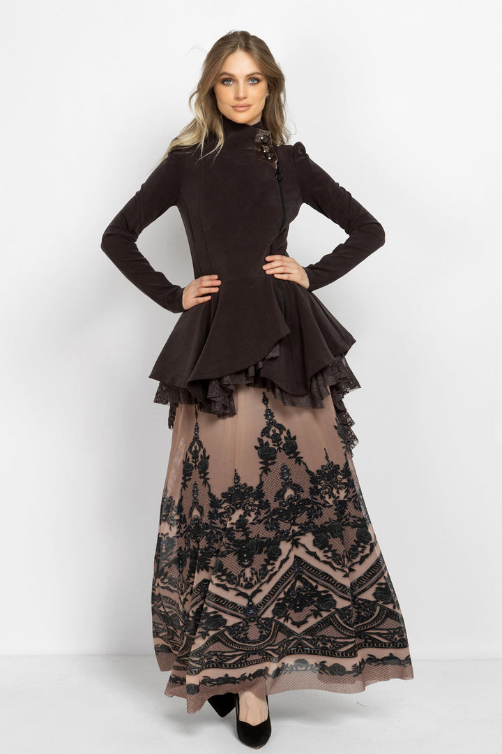 ASYMMETRIC MODAL PEPLUM BLAZER IN MOCHA - ESSENTIALS