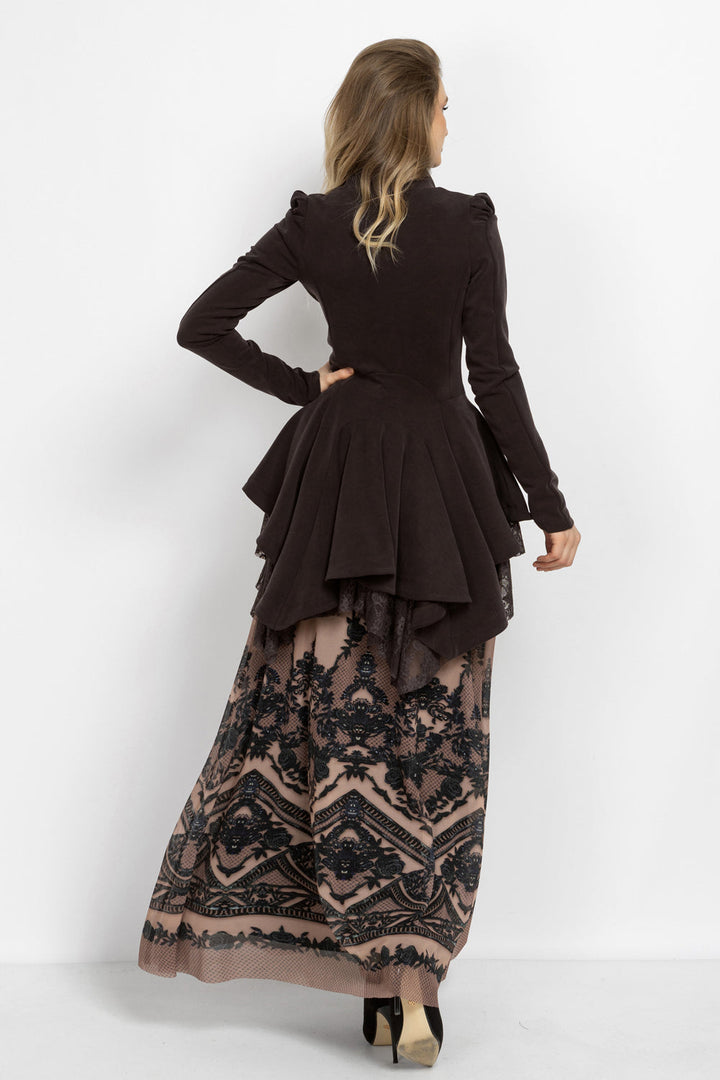 ASYMMETRIC MODAL PEPLUM BLAZER IN MOCHA - ESSENTIALS