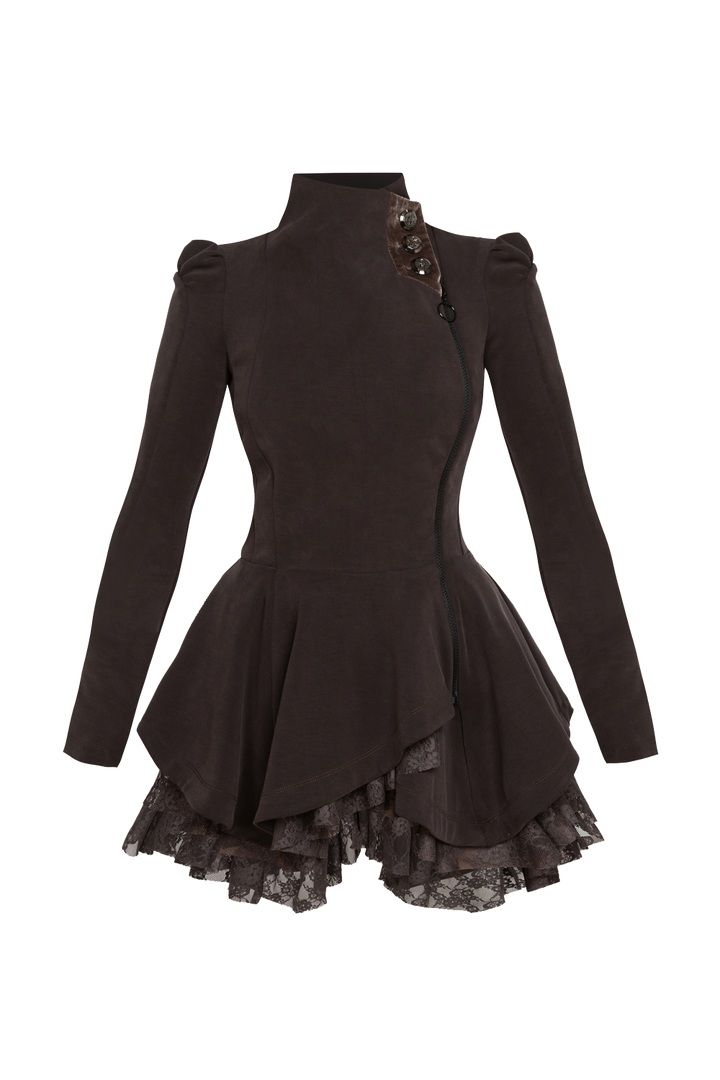 ASYMMETRIC MODAL PEPLUM BLAZER IN MOCHA - ESSENTIALS