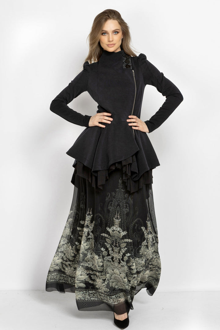 ASYMMETRIC MODAL PEPLUM BLAZER IN BLACK - ESSENTIALS