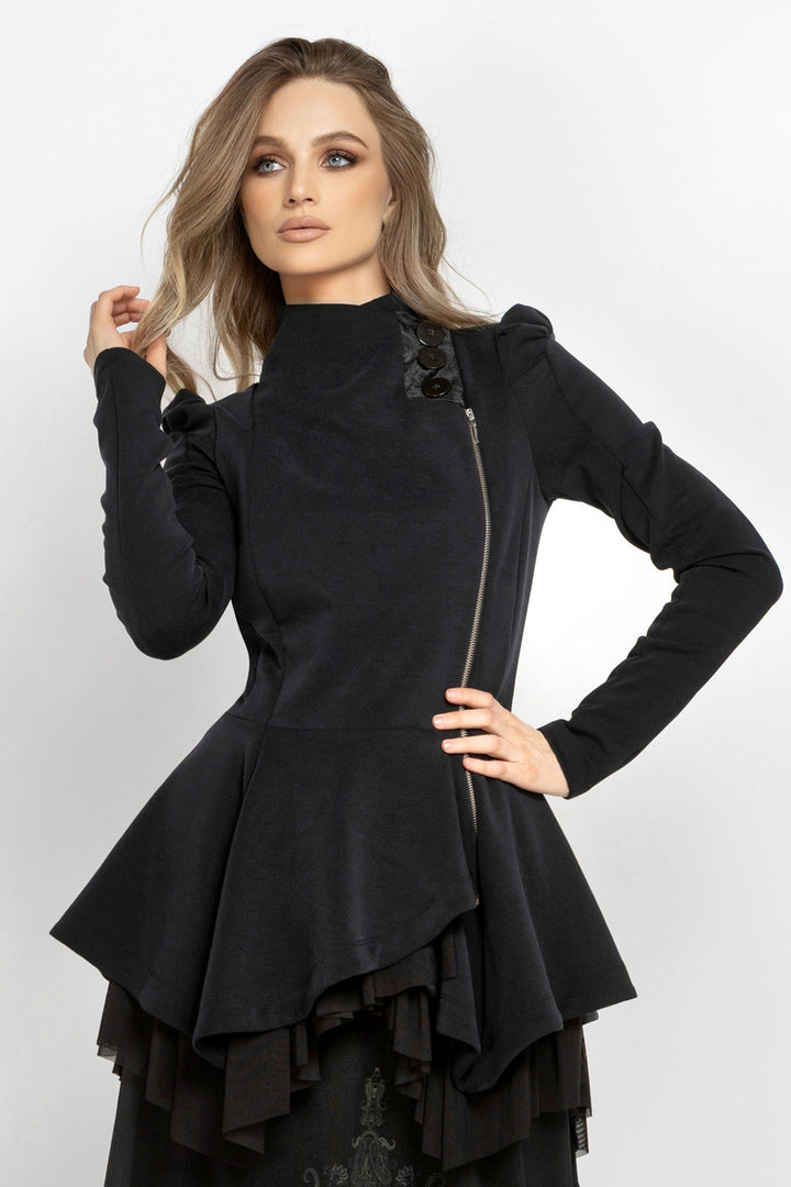 ASYMMETRIC MODAL PEPLUM BLAZER IN BLACK - ESSENTIALS
