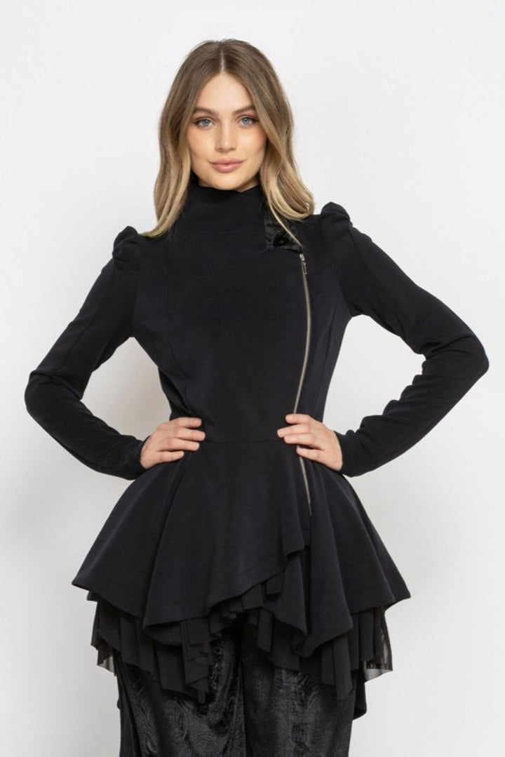 ASYMMETRIC MODAL PEPLUM BLAZER IN BLACK - ESSENTIALS