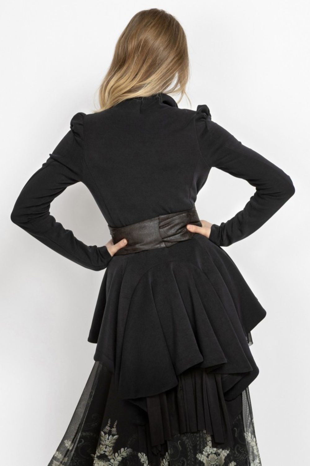 ASYMMETRIC MODAL PEPLUM BLAZER IN BLACK - ESSENTIALS