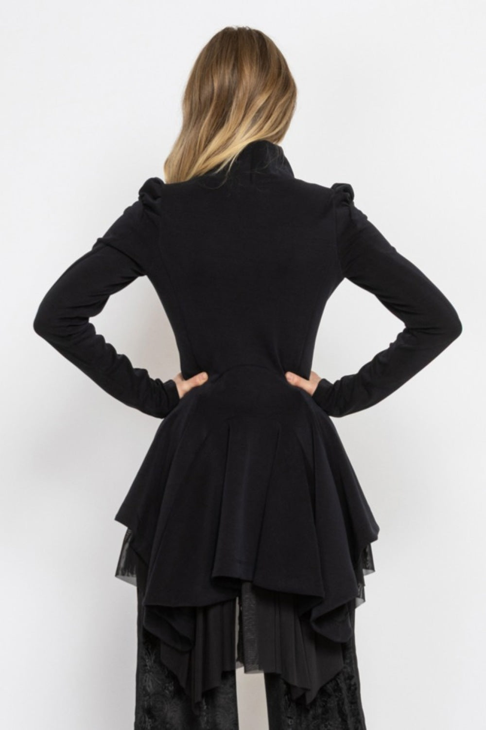 ASYMMETRIC MODAL PEPLUM BLAZER IN BLACK - ESSENTIALS