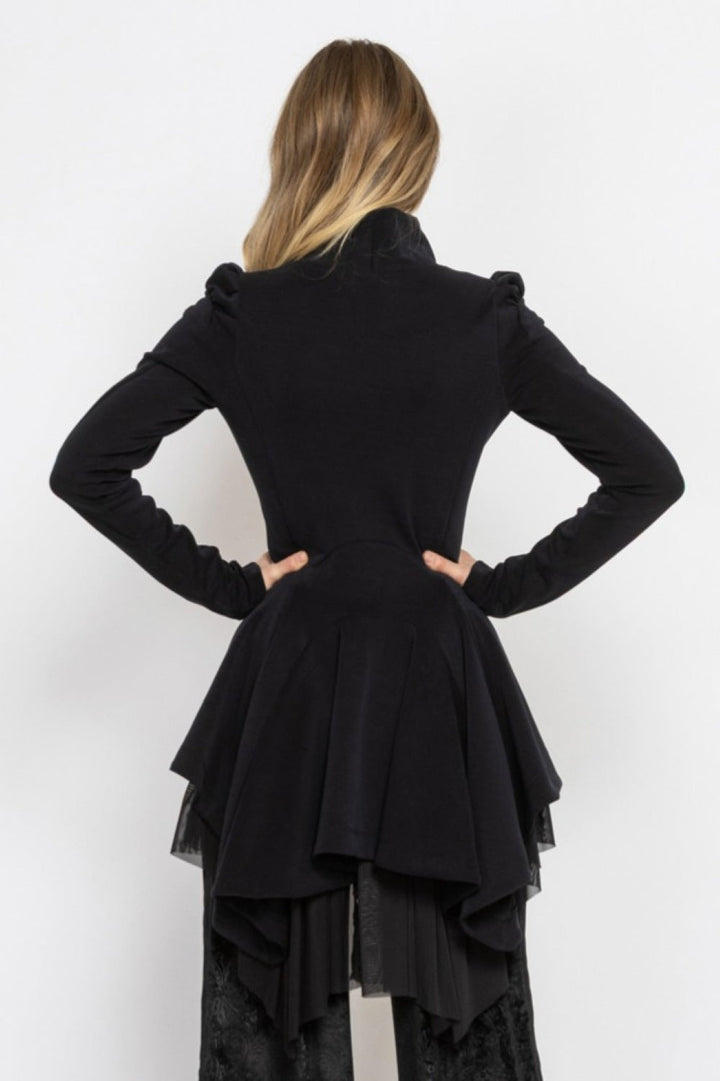 ASYMMETRIC MODAL PEPLUM BLAZER IN BLACK - ESSENTIALS
