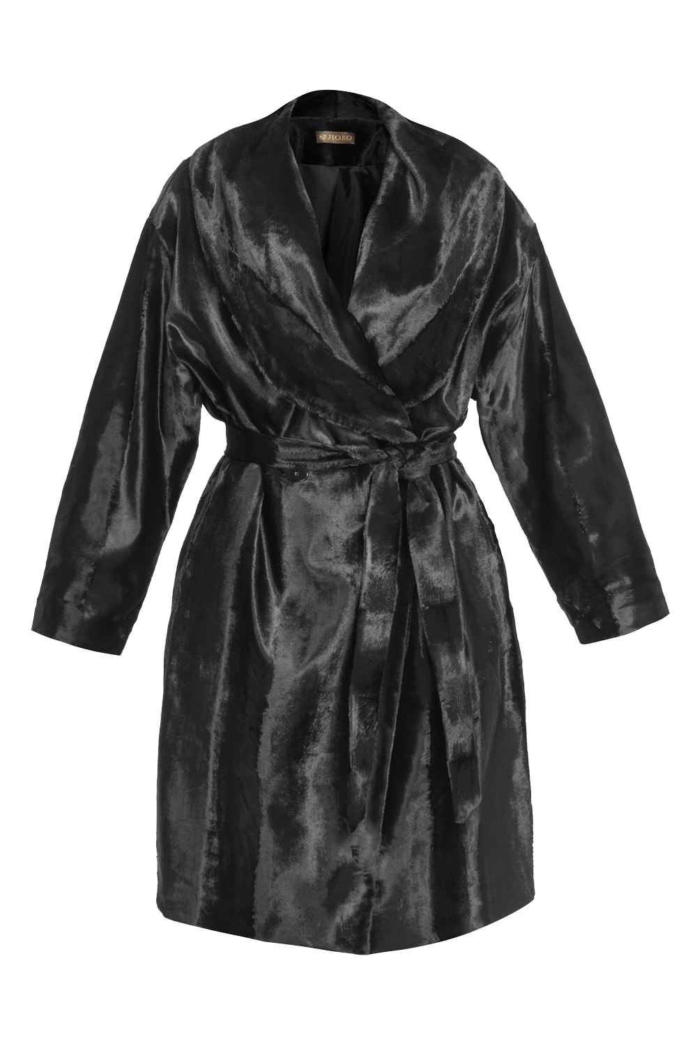 BLACK FAUX MINK SHAWL-COLLAR COAT - ESSENTIALS