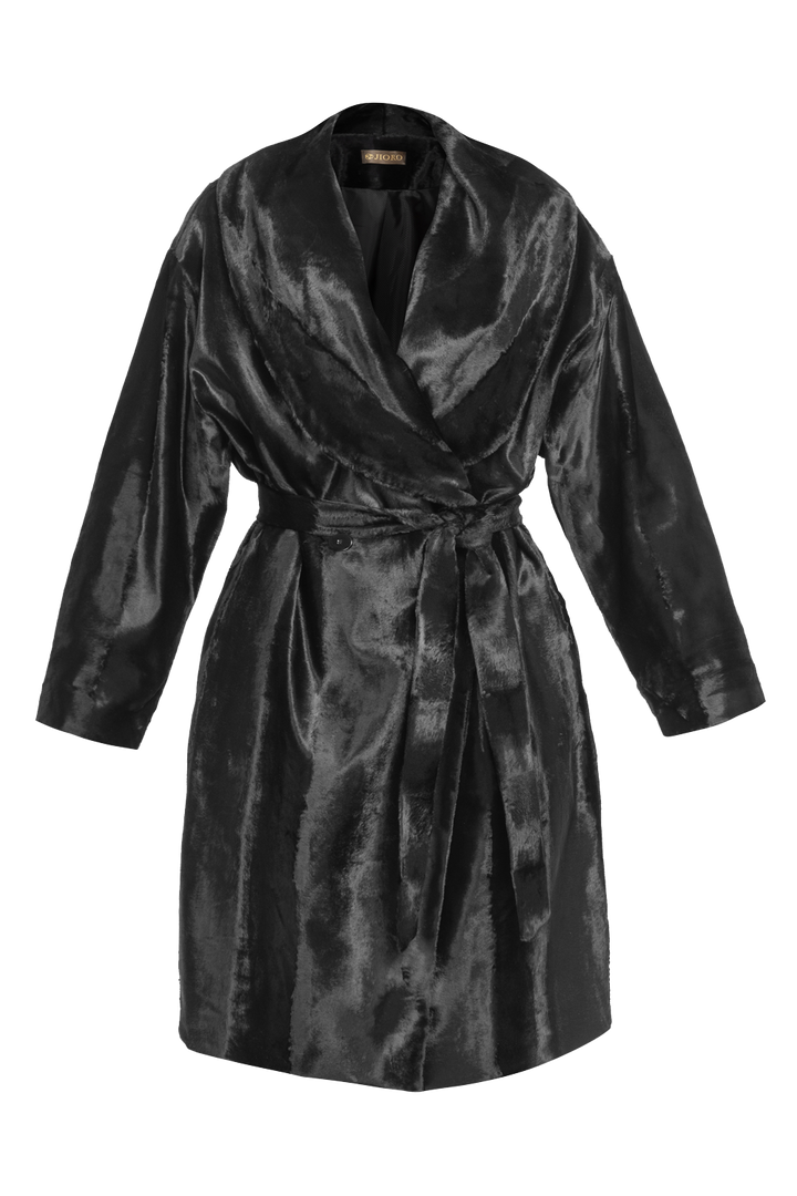 BLACK FAUX MINK SHAWL-COLLAR COAT - ESSENTIALS