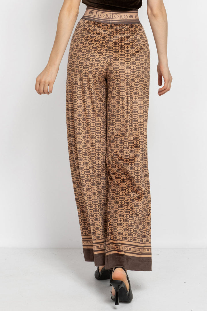 WIDE-LEG VELVET PANTS - MOCHA MOUSSE LOGO