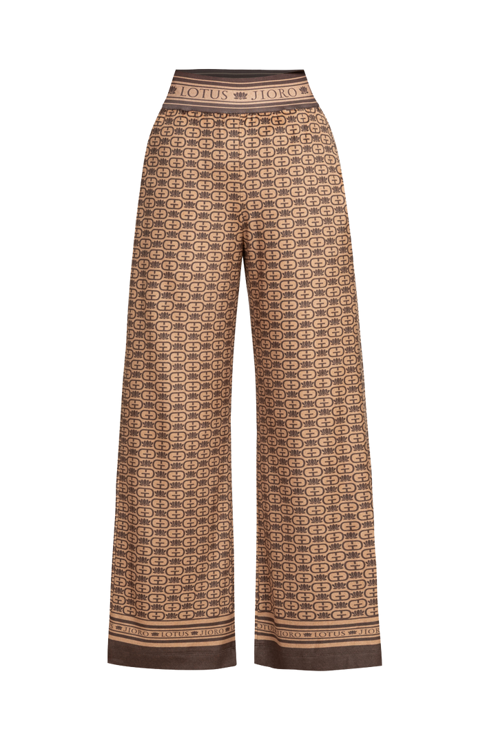 WIDE-LEG VELVET PANTS - MOCHA MOUSSE LOGO