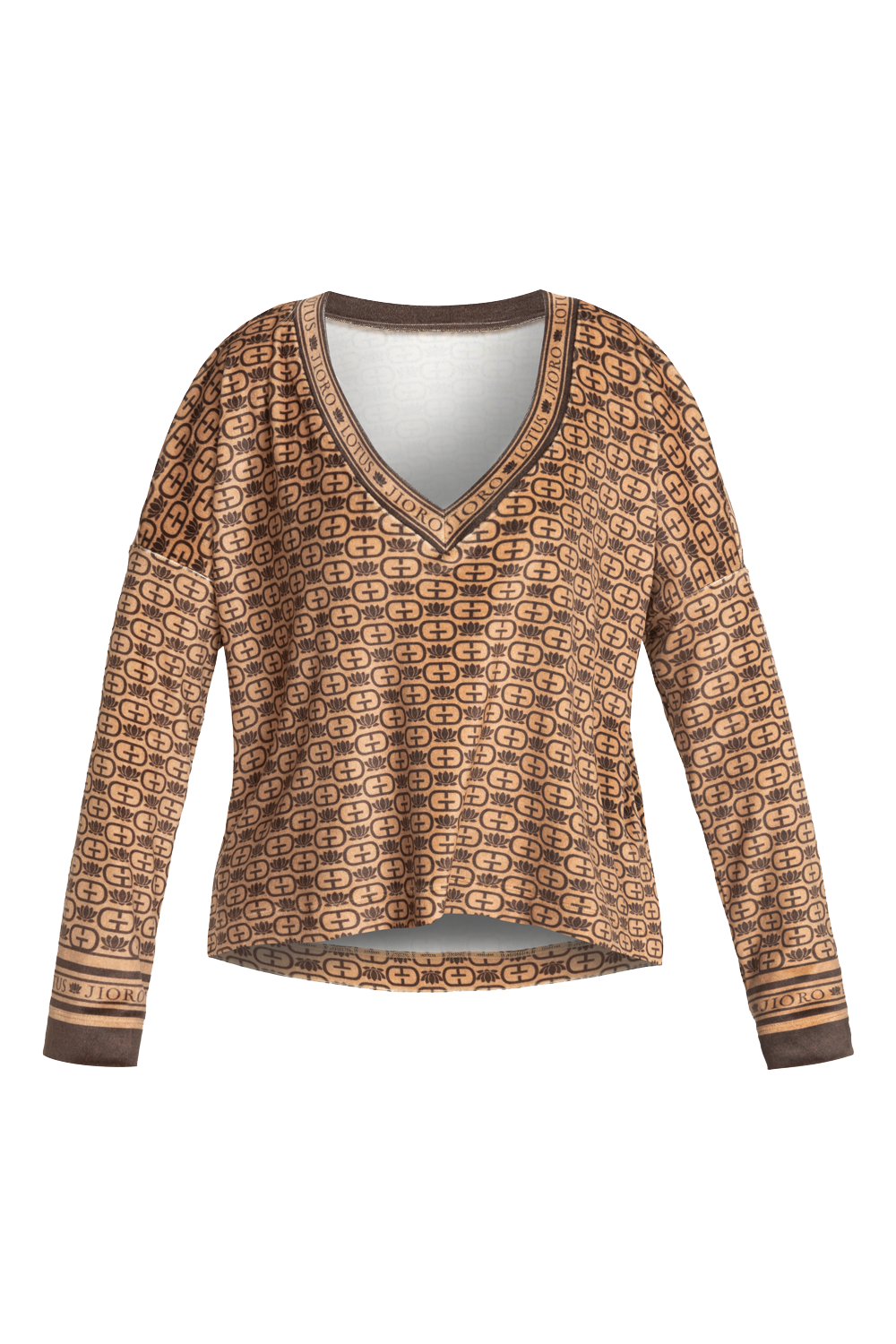 RELAXED VELVET V-NECK TOP - MOCHA MOUSSE LOGO