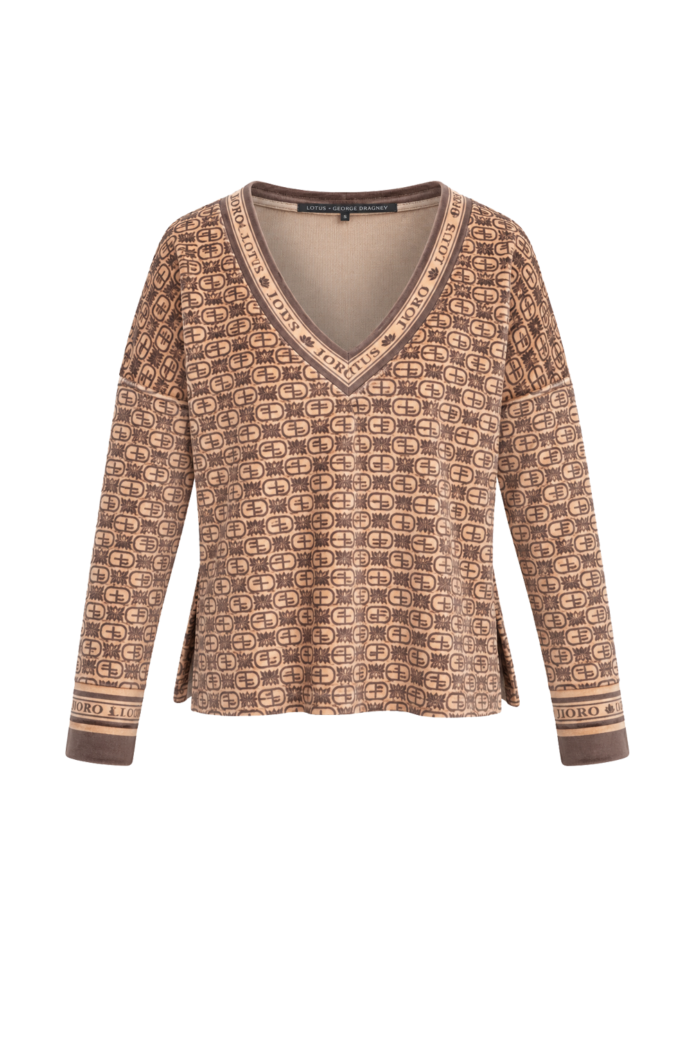 RELAXED VELVET V-NECK TOP - MOCHA MOUSSE LOGO