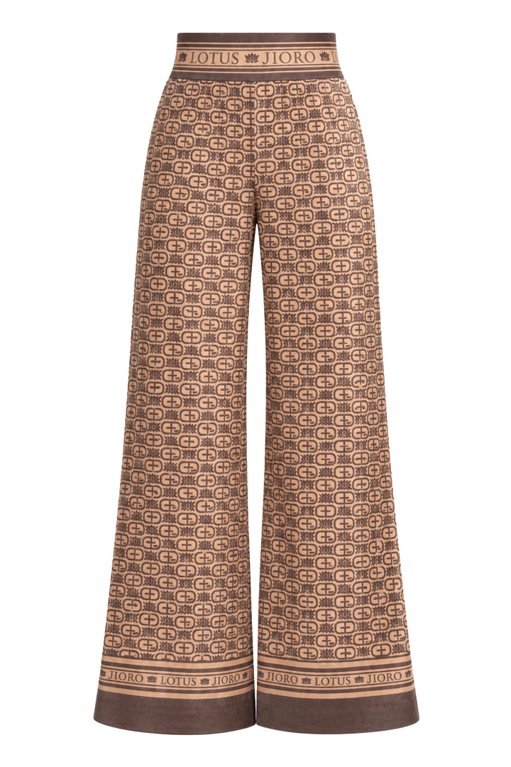 WIDE-LEG VELVET PANTS - MOCHA MOUSSE LOGO