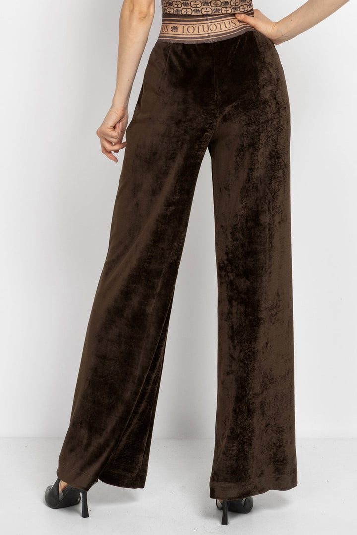 TRUFFLE VELVET WIDE-LEG PANTS WITH MOCHA MOUSSE LOGO WAISTBAND - ESSENTIALS