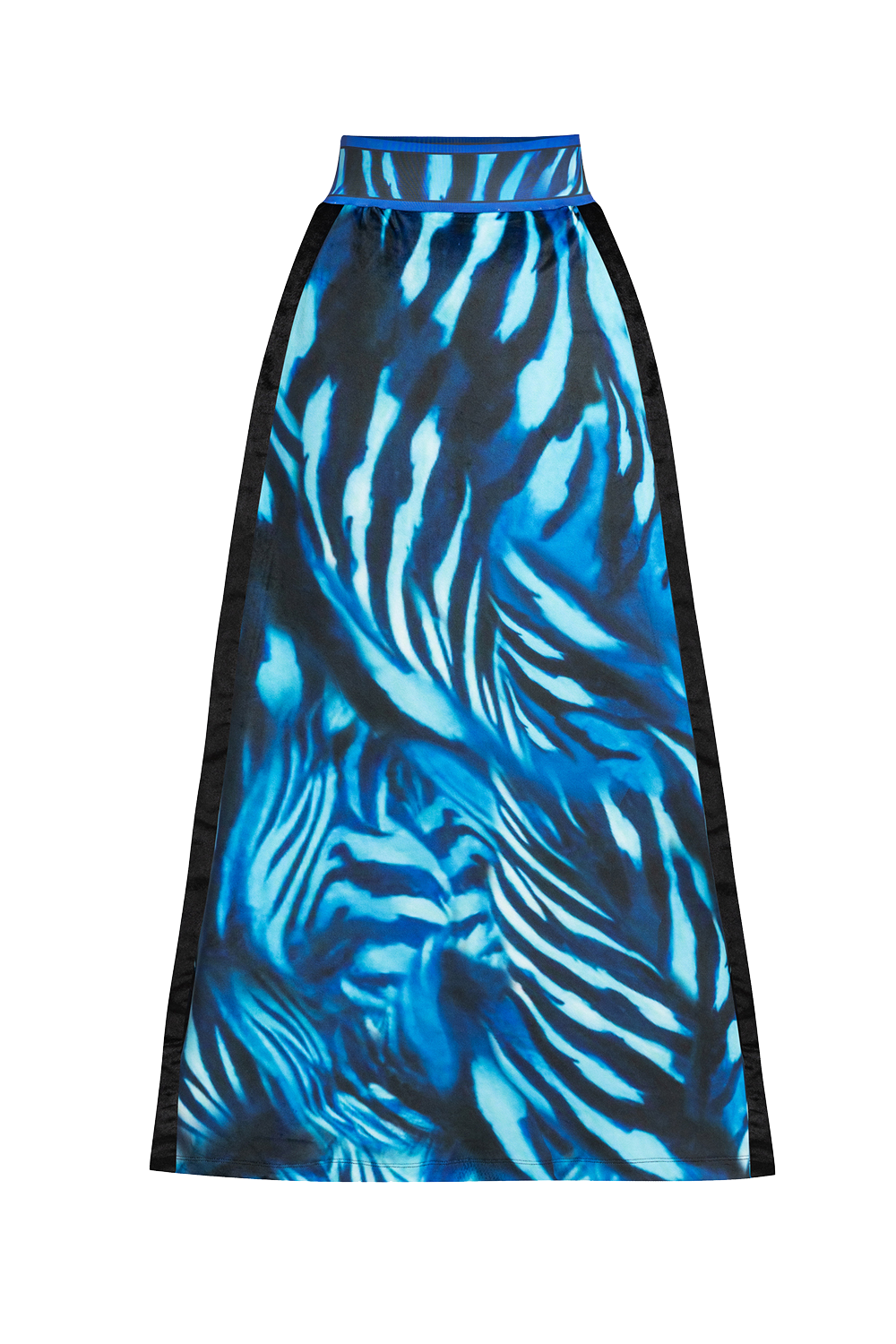 LONG VELVET A-LINE SKIRT WITH PRINTED WAISTBAND - SHADES OF BLUE JIORO ДЪЛГА ПОЛА ОТ КАДИФЕ С А-СИЛУЕТ И ВИСОКА ТАЛИЯ - SHADES OF BLUE JIORO