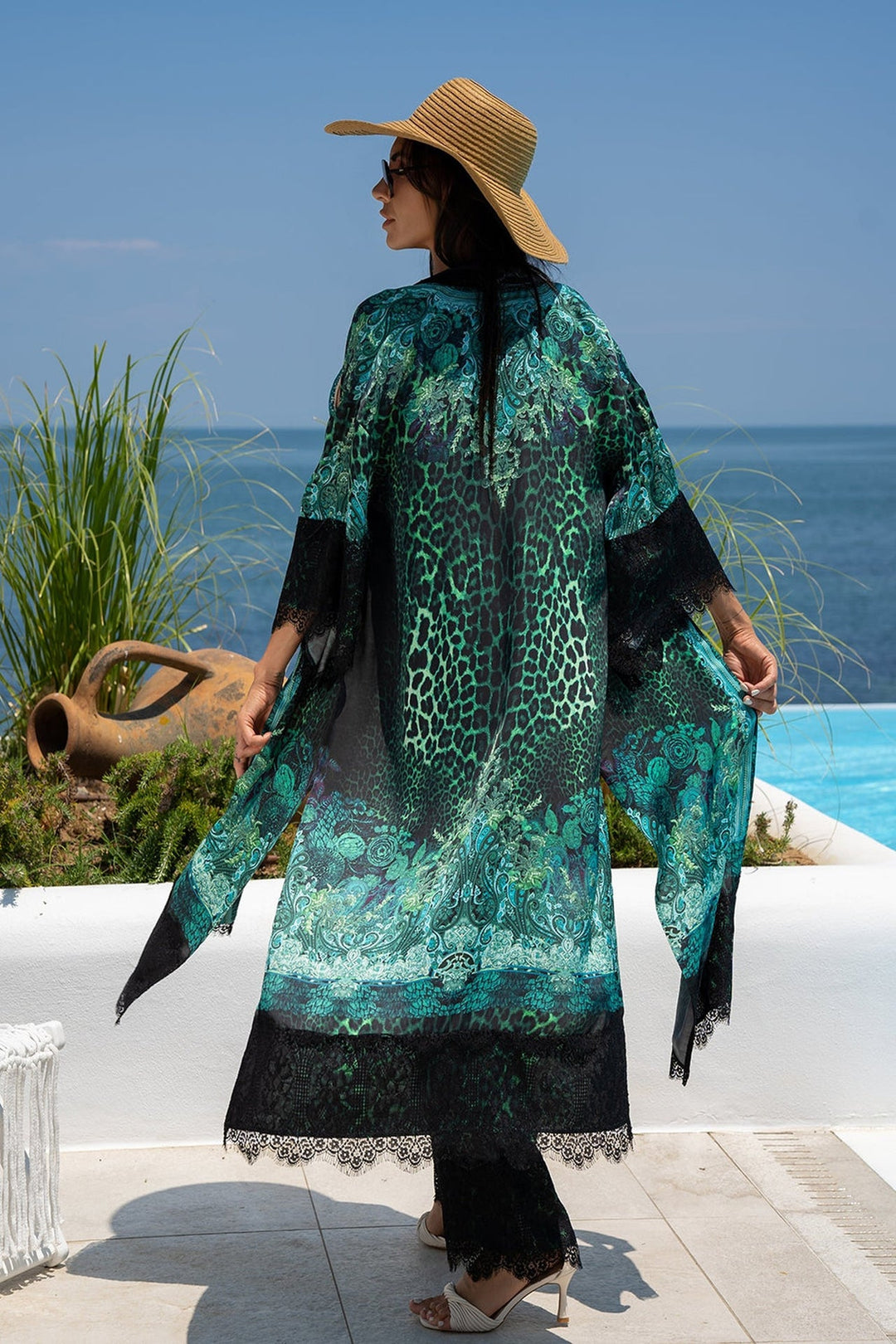 VISCOSE KIMONO - LEO NEON GREEN JIORO КИМОНО ОТ ЛЪСКАВА ВИСКОЗА - LEO NEON GREEN JIORO