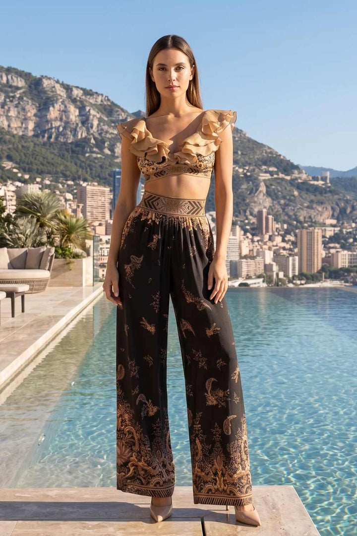 VELVET CROP TOP WITH REMOVABLE RUFFLES - GOLDEN STRIPES JIORO ПЛЮШЕН КРОП ТОП С ПОДВИЖНИ ВОЛАНИ - GOLDEN STRIPES JIORO