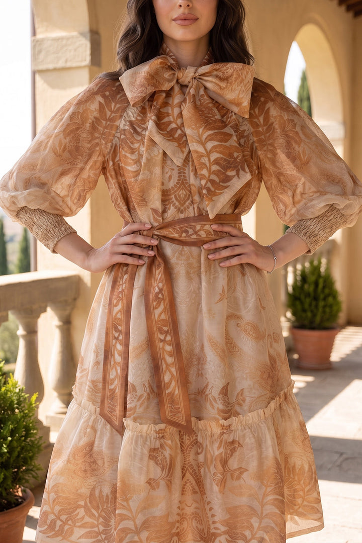 FLARED LYOCELL DRESS WITH BOW - SUNSET