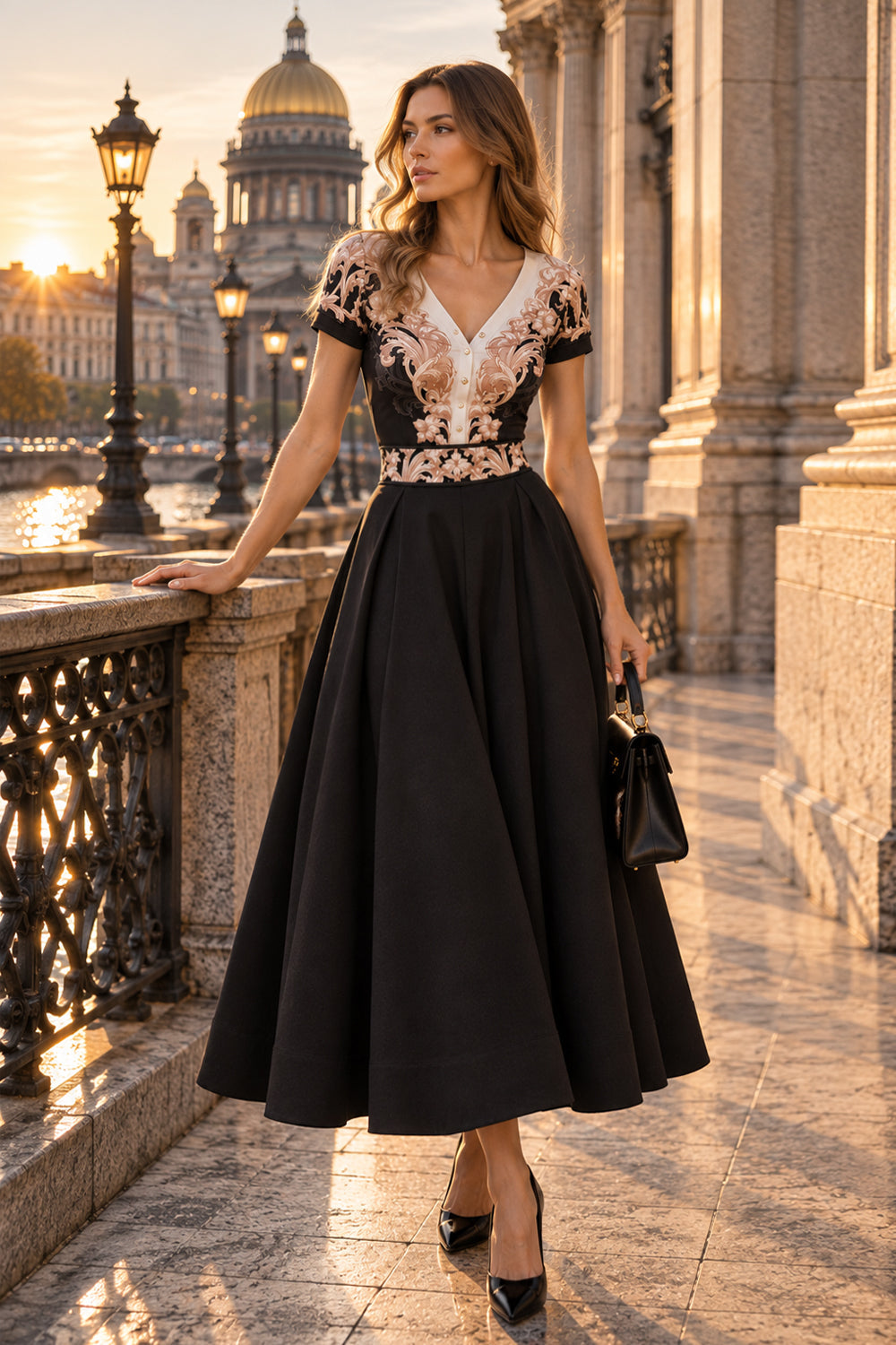 BUTTON-FRONT V-NECK TOP WITH CAP SLEEVES - BAROQUE PEARL