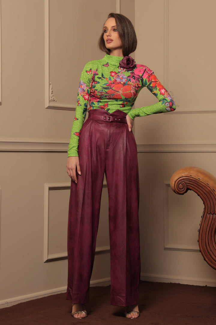KNITTED TURTLENECK BLOUSE WITH HIGH NECK - ACID GREEN LOGO JIORO  ПОЛО БЛУЗА ОТ ПЛЕТИВО С ВИСОКА ЯКА – ACID GREEN LOGO JIORO