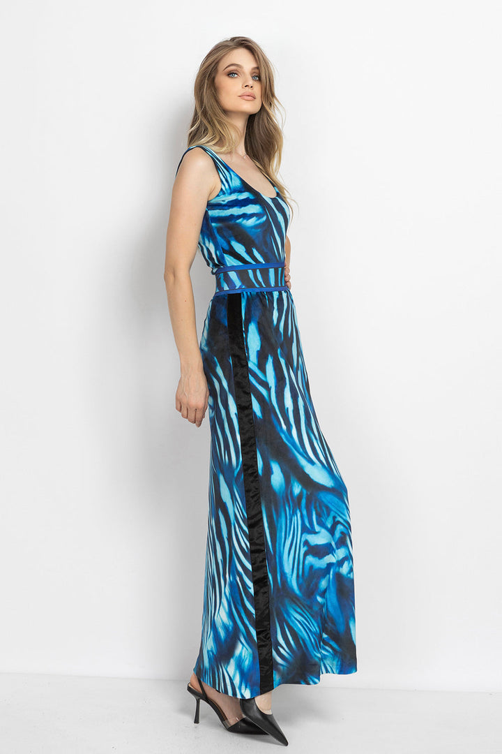 LONG VELVET A-LINE SKIRT WITH PRINTED WAISTBAND - SHADES OF BLUE JIORO ДЪЛГА ПОЛА ОТ КАДИФЕ С А-СИЛУЕТ И ВИСОКА ТАЛИЯ - SHADES OF BLUE JIORO