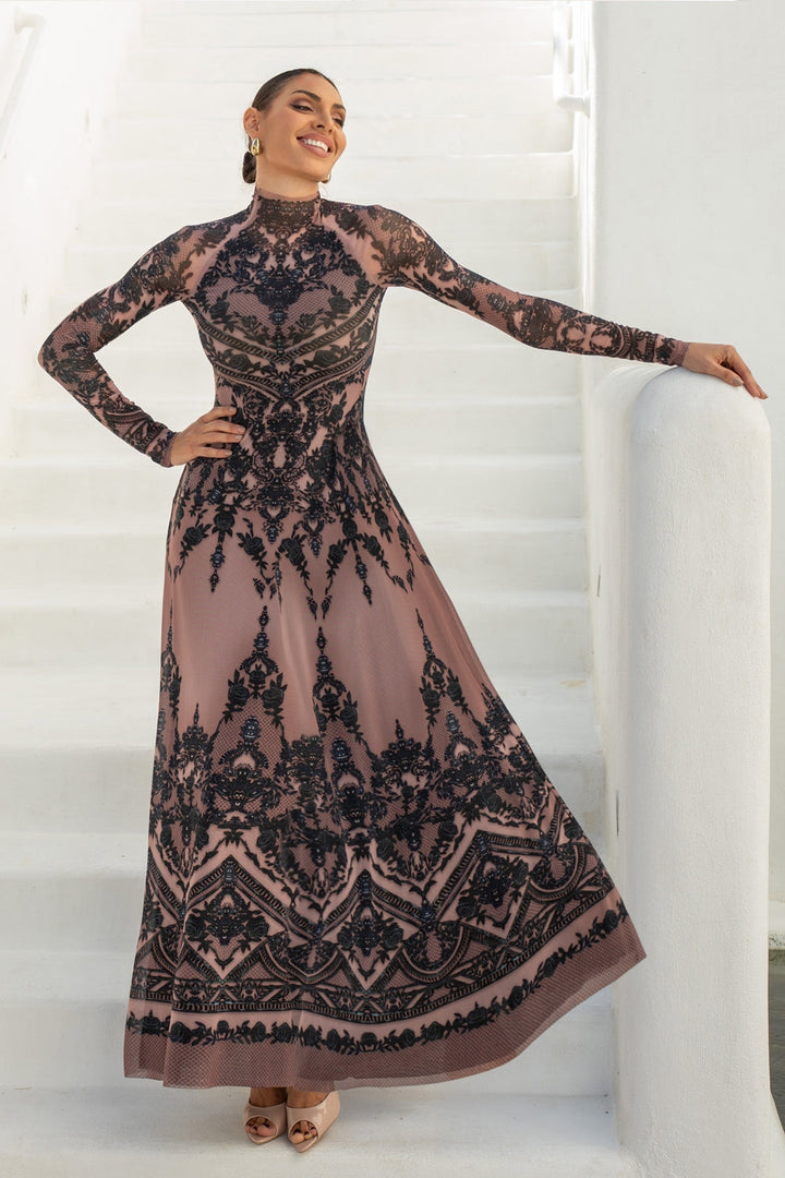 LONG FINE NET DRESS - GRAFFITI POWDER JIORO ДЪЛГА РОКЛЯ ОТ ФИНА МРЕЖА - GRAFFITI POWDER JIORO
