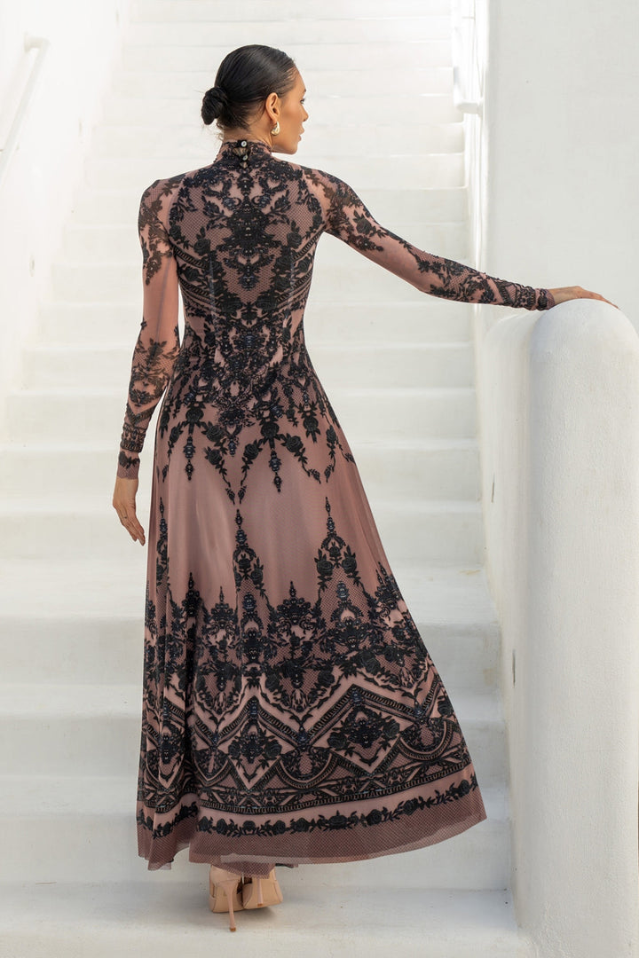 LONG FINE NET DRESS - GRAFFITI POWDER JIORO ДЪЛГА РОКЛЯ ОТ ФИНА МРЕЖА - GRAFFITI POWDER JIORO