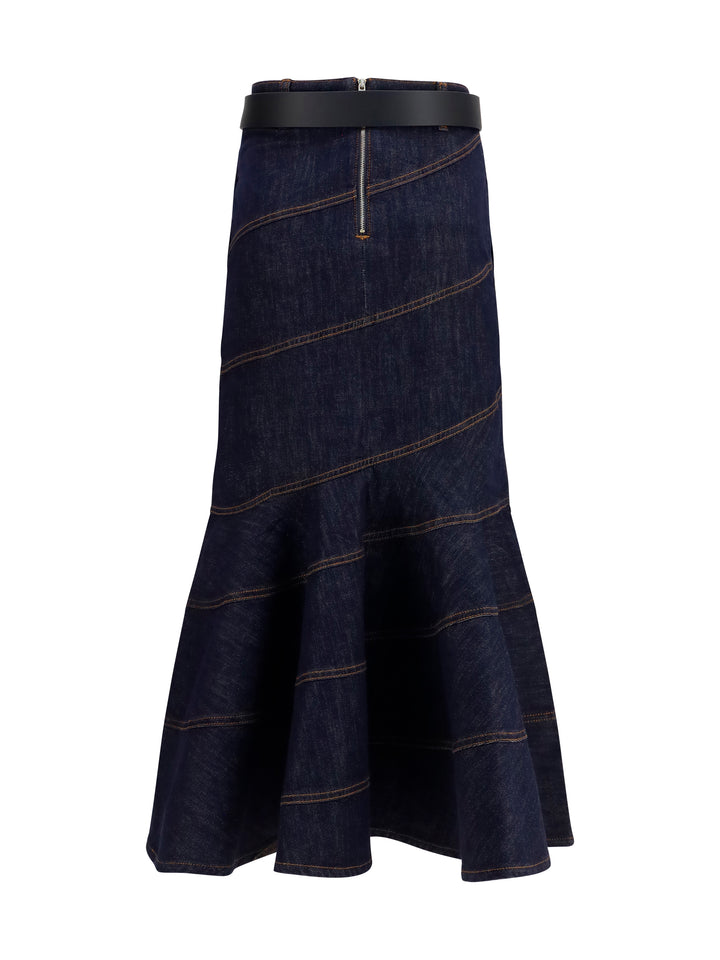 Denim midi Skirt with belt 2
