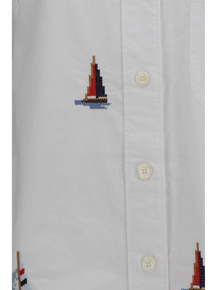 Oversized Sailboat-embroidered Shirt