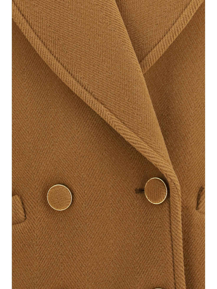 Double-breasted herringbone wool short Coat
