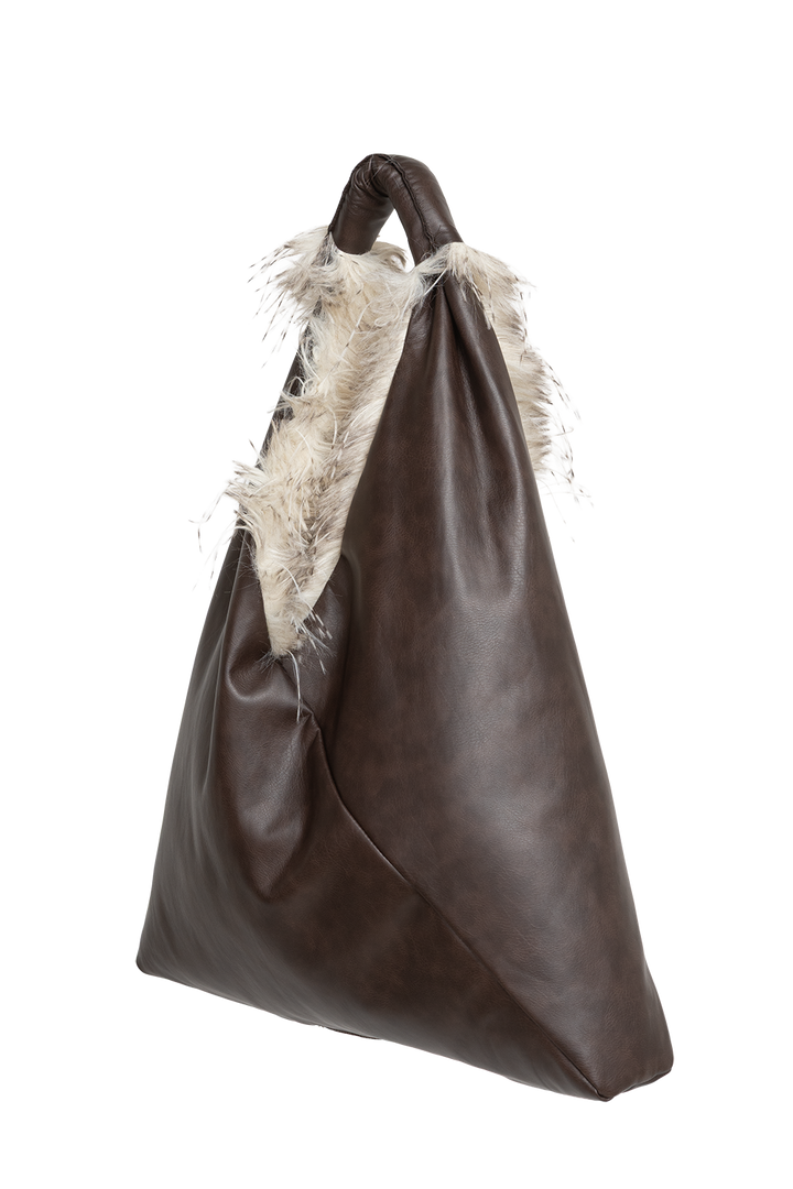 REVERSIBLE OWL FAUX FUR AND LEATHER BAG - ESSENTIALS JIORO ДВУЛИЦЕВА ЧАНТА ОТ ЕКО КОЖА И ШАРКА СОВА - ESSENTIALS JIORO