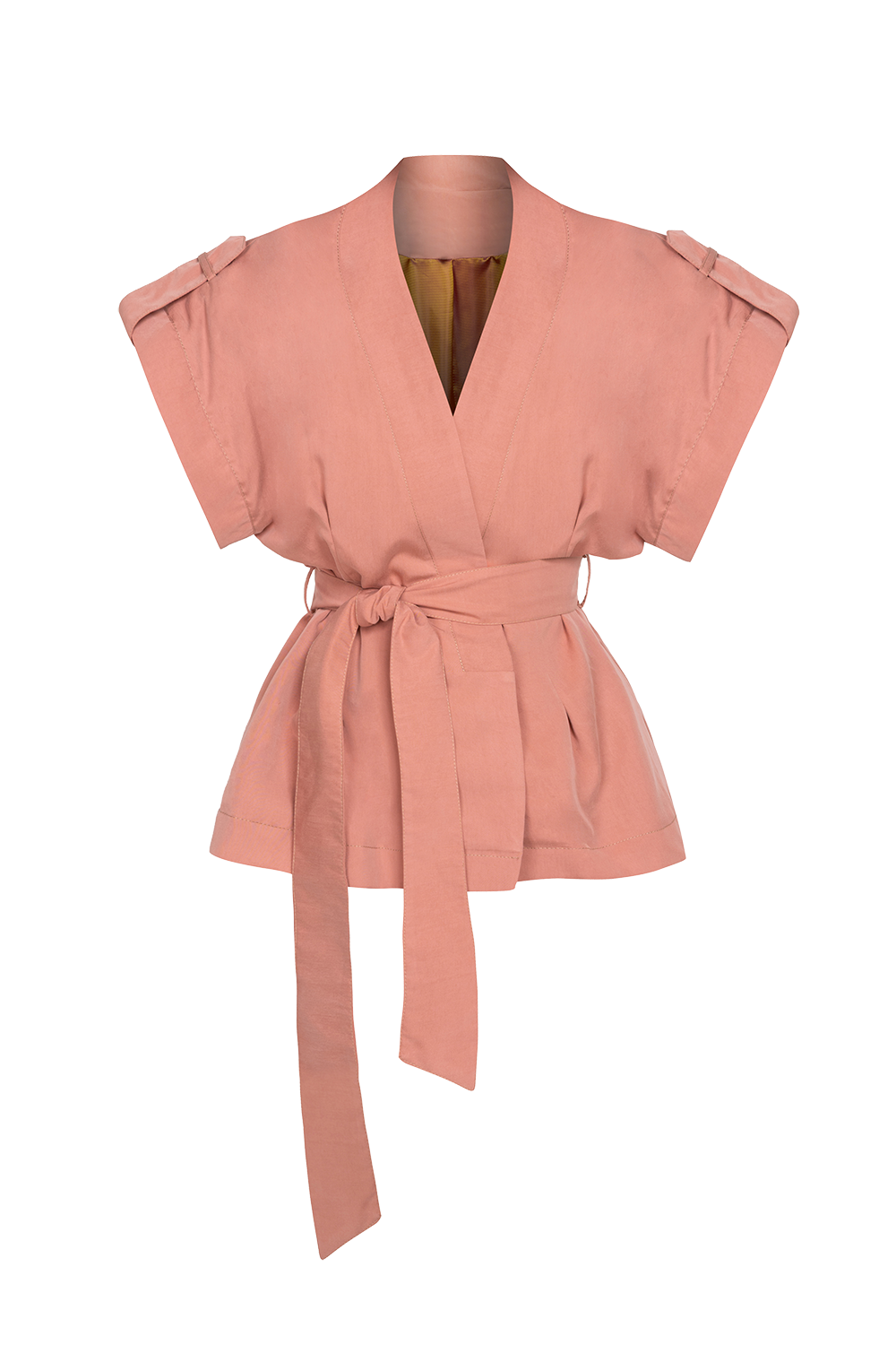 POWDER SHORT-SLEEVE JACKET WITH BELT AND LINING - ESSENTIALS JIORO САКО ОТ ЛИОСЕЛ ТИП КИМОНО С КЪС РЪКАВ И КОЛАН В ЦВЯТ ПУДРА - ESSENTIALS JIORO