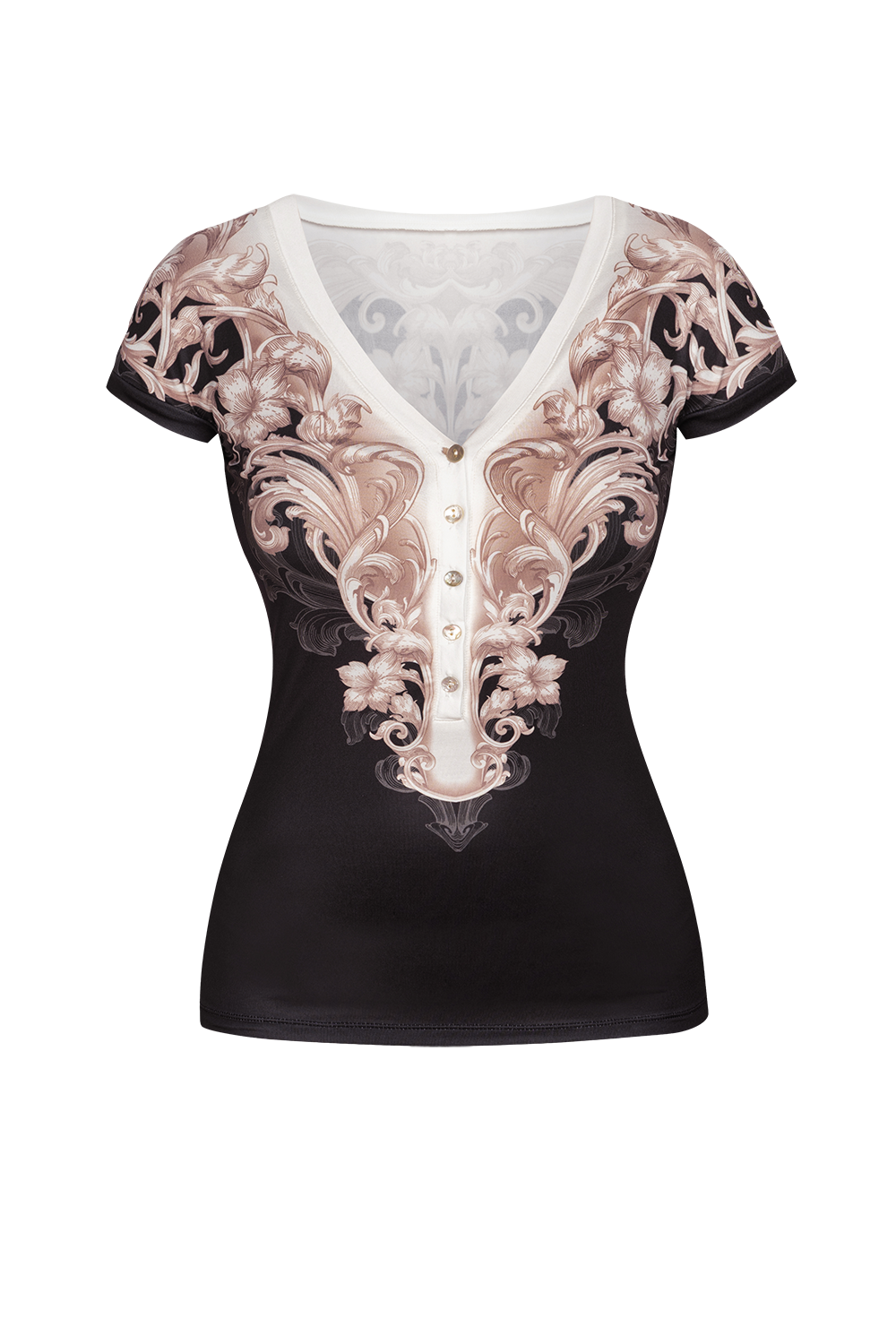 BUTTON-FRONT V-NECK TOP WITH CAP SLEEVES - BAROQUE PEARL