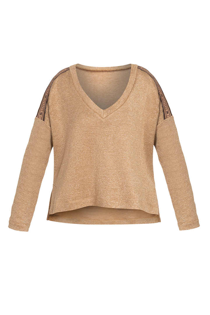 GOLD LUREX V-NECK TOP - ESSENTIALS