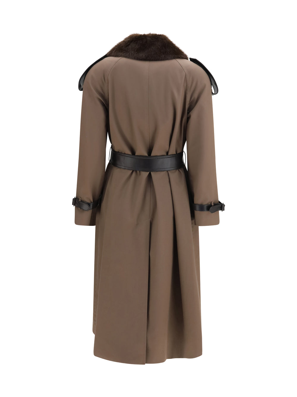 Long cotton Trench Coat with buffalo leather collar 2
