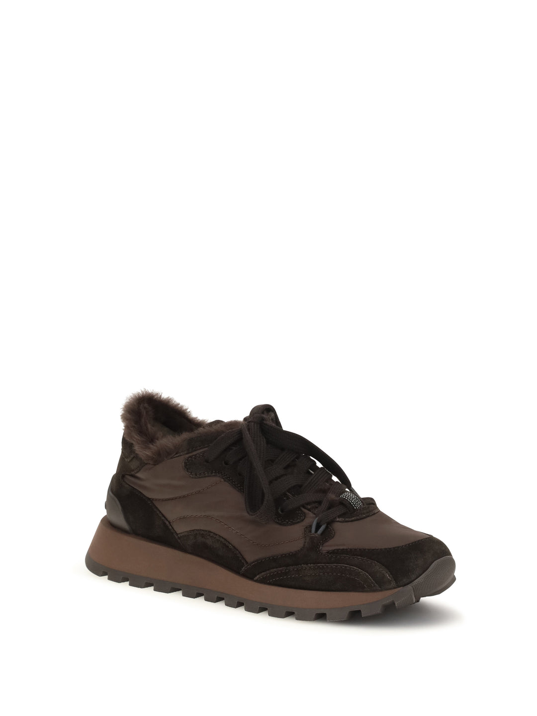 Suede and techno fabric Sneakers with shearling lining and monile 2