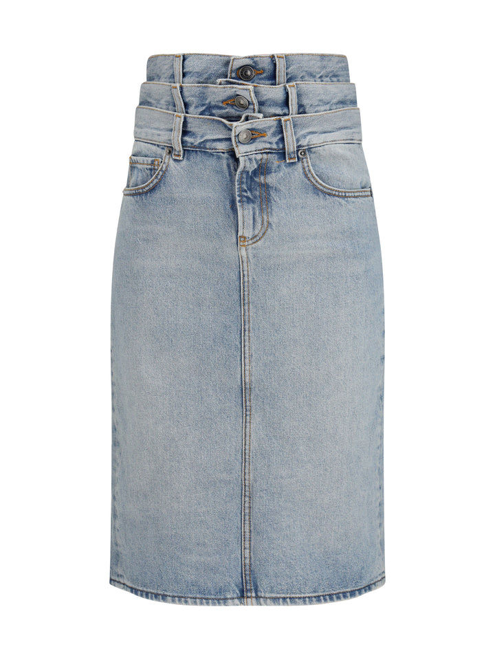 Midi denim Skirt with triple layer 1